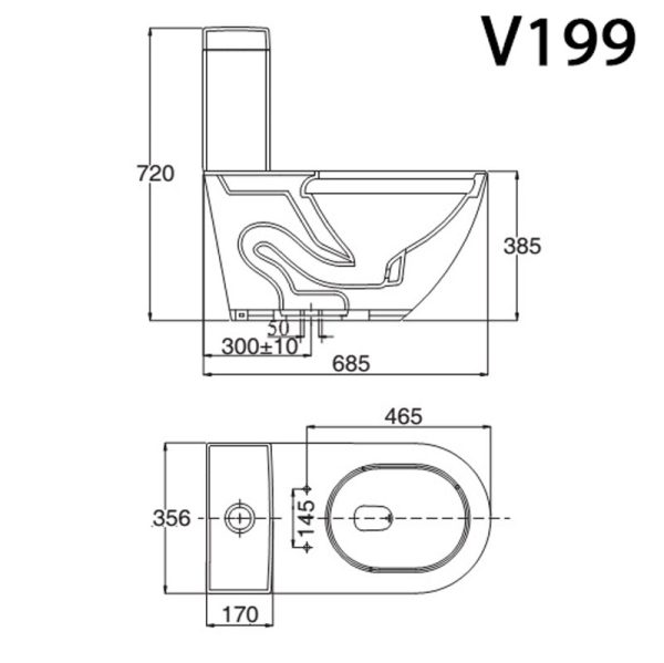 Bản vẽ kĩ thuật Bồn cầu 1 khối VIGLACERA V199 nắp êm