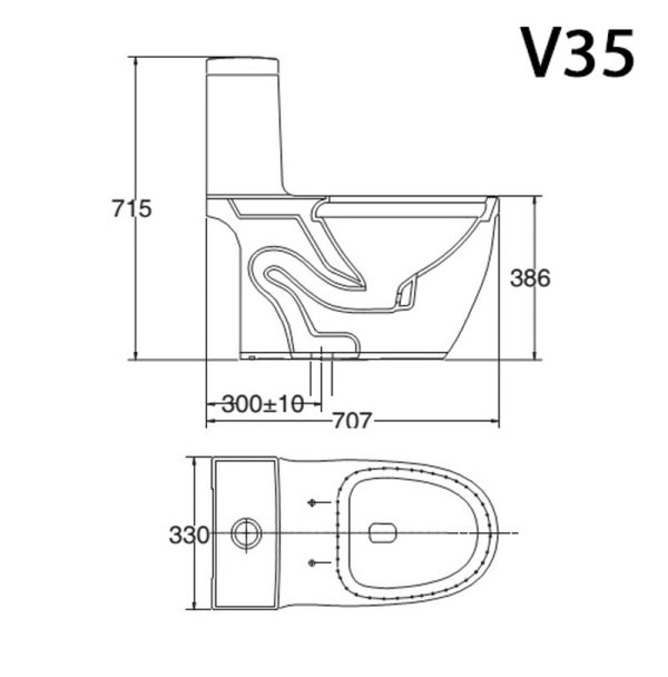 Bản vẽ kĩ thuật Bồn cầu 1 khối VIGLACERA V35 V35M nắp êm