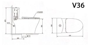VIGLACERA V36 - Bồn cầu 1 khối nắp êm 1 Bản vẽ kĩ thuật Bồn cầu 1 khối VIGLACERA V36 nắp êm