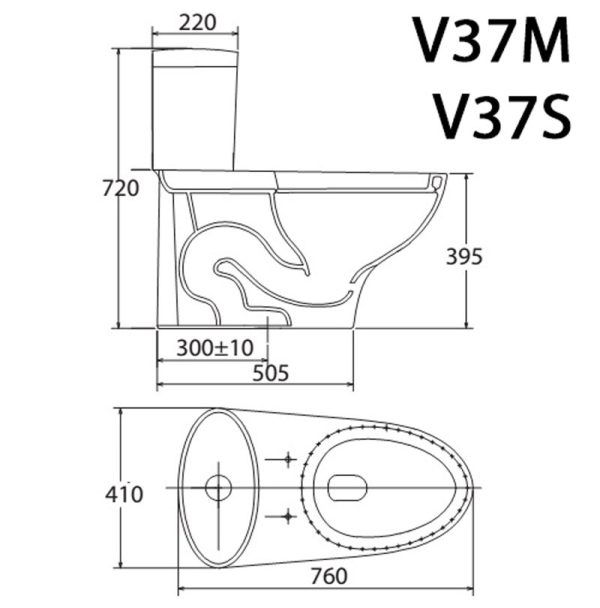 Bản vẽ kĩ thuật Bồn cầu 1 khối VIGLACERA V37M V37S nắp êm