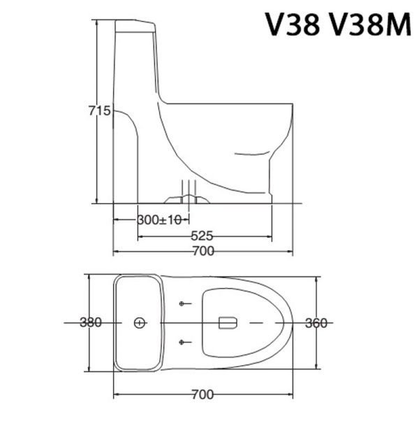 Bản vẽ kĩ thuật Bồn cầu 1 khối VIGLACERA V38 V38M nắp êm