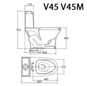 Bản vẽ kĩ thuật Bồn cầu 1 khối VIGLACERA V45 V45M nắp êm
