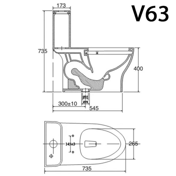 Bản vẽ kĩ thuật Bồn cầu 1 khối VIGLACERA V63 nắp êm