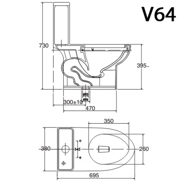 Bản vẽ kĩ thuật Bồn cầu 1 khối VIGLACERA V64 nắp êm