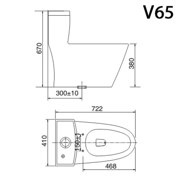 Bản vẽ kĩ thuật Bồn cầu 1 khối VIGLACERA V65 nắp êm
