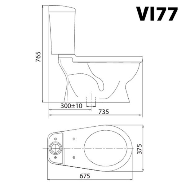 Bản vẽ kĩ thuật Bồn cầu 2 khối VIGLACERA VI77 nắp thường
