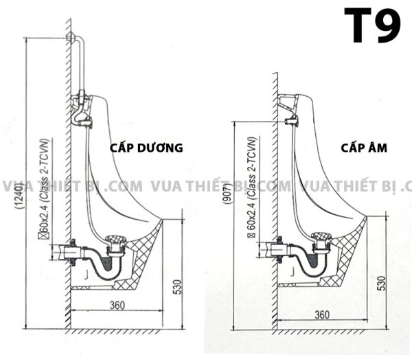 Bản vẽ kĩ thuật Bồn tiểu nam VIGLACERA T6 treo tường