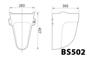 Bản vẽ kĩ thuật Chân chậu rửa mặt lavabo VIGLACERA BS502 lửng