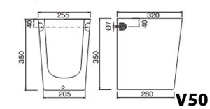 Bản vẽ kĩ thuật Chân chậu rửa mặt lavabo VIGLACERA V50 lửng