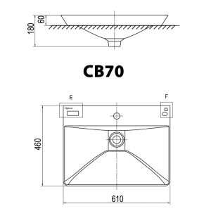 Bản vẽ kĩ thuật Chậu rửa mặt lavabo VIGLACERA CB70 đặt bàn