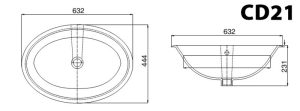 VIGLACERA CD21 - Chậu rửa mặt lavabo đặt bàn 7 Bản vẽ kĩ thuật Chậu rửa mặt lavabo VIGLACERA CD21 dương vành