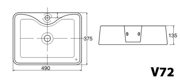 Bản vẽ kĩ thuật Chậu rửa mặt lavabo VIGLACERA V72 đặt bàn