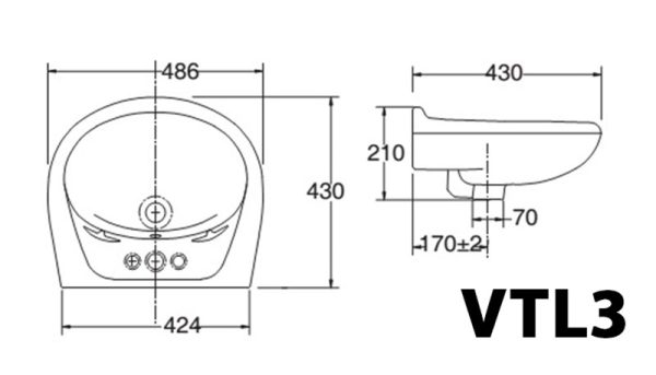 Bản vẽ kĩ thuật Chậu rửa mặt lavabo VIGLACERA VTL3 treo tường