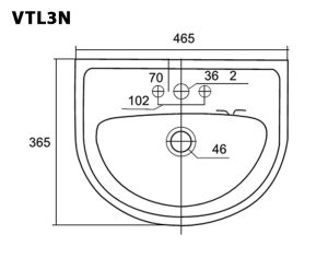 VIGLACERA VTL3N - Chậu rửa mặt lavabo treo tường 2 Bản vẽ kĩ thuật Chậu rửa mặt lavabo VIGLACERA VTL3N treo tường