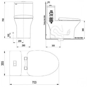 VIGLACERA V700 FANSIPAN - Bồn cầu 1 khối nắp êm 8 KÍCH THƯỚC Bồn cầu 1 khối VIGLACERA V700 VG700 .