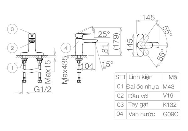 Ban ve ky thuat Voi lavabo VIGLACERA VG332 nong lanh