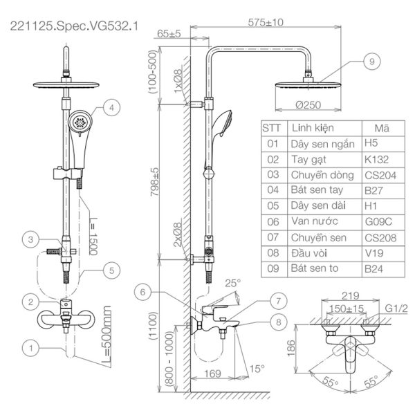 Ban ve ky thuat Voi sen cay VIGLACERA VG532.1 nong lanh