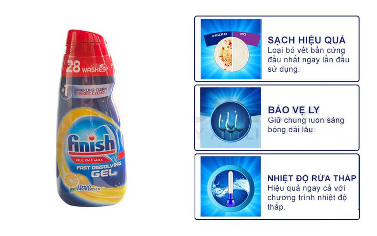 Tính năng Gel rửa bát FINISH Power All in 1 max chai 700ml hương chanh Tinh nang Gel rua bat FINISH Power All in 1 max chai 700ml huong chanh