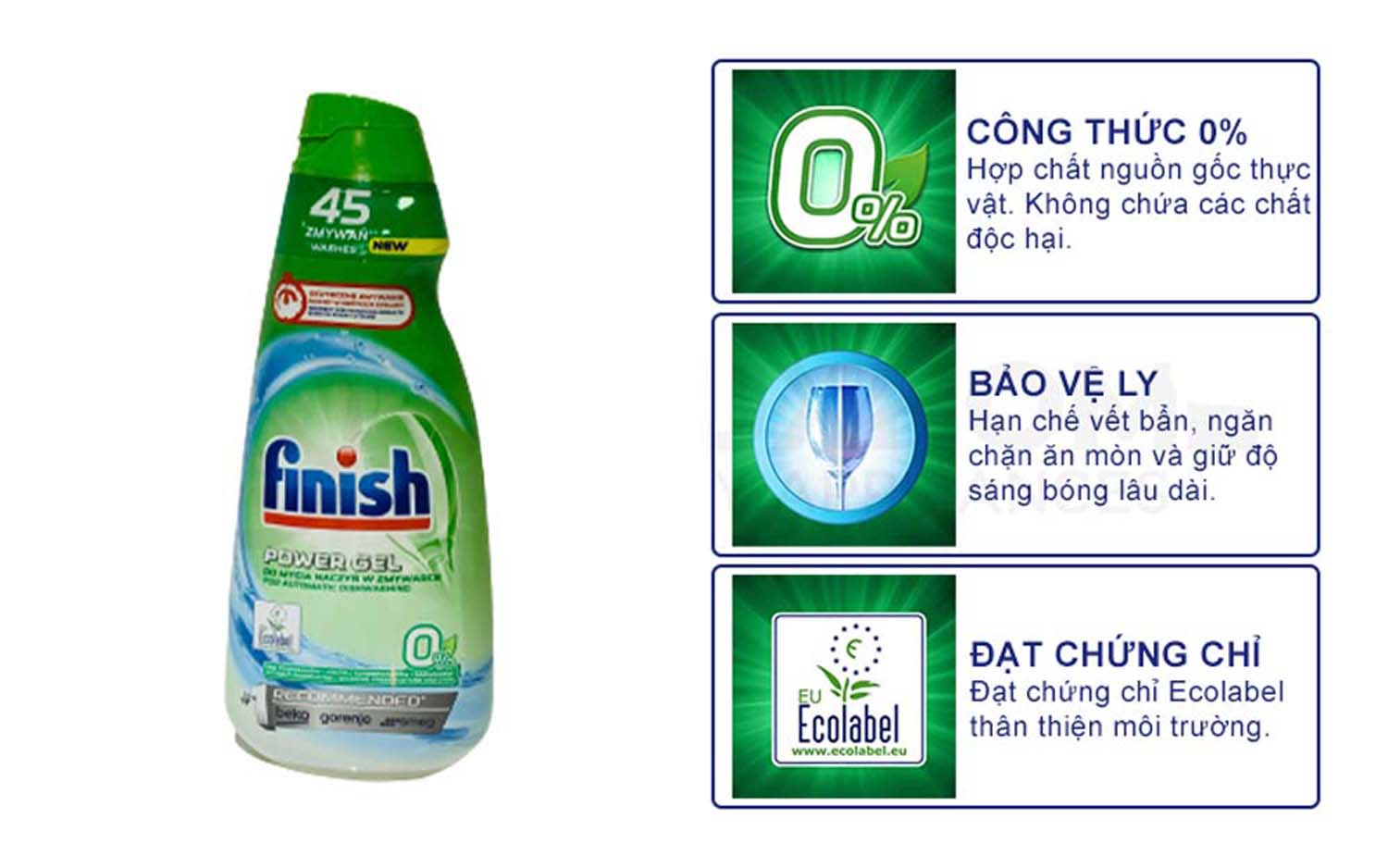 Tính năng Gel rửa bát FINISH Power Eco 0% chai 900ml Tinh nang Gel rua bat FINISH Power Eco 0 chai 900ml