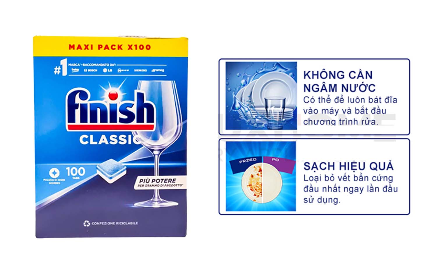 Viên rửa bát FINISH Classic hộp 100 viên 2 Tinh nang Vien rua bat FINISH Classic hop 100 vien