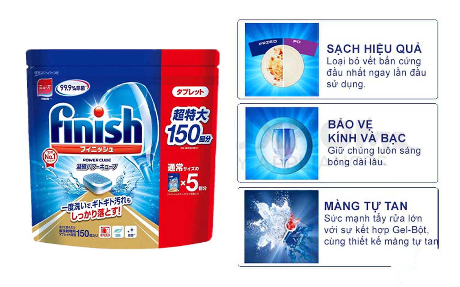 Viên rửa bát FINISH Nhật túi 150 viên 2 Tinh nang Vien rua bat FINISH Nhat tui 150 vien